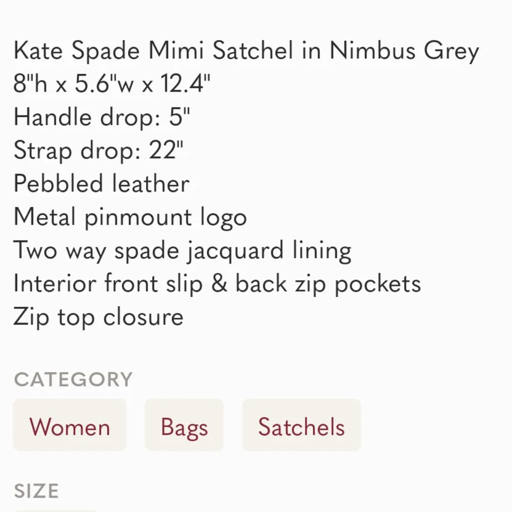 NWT Kate Spade Mimi Satchel Grey , silver